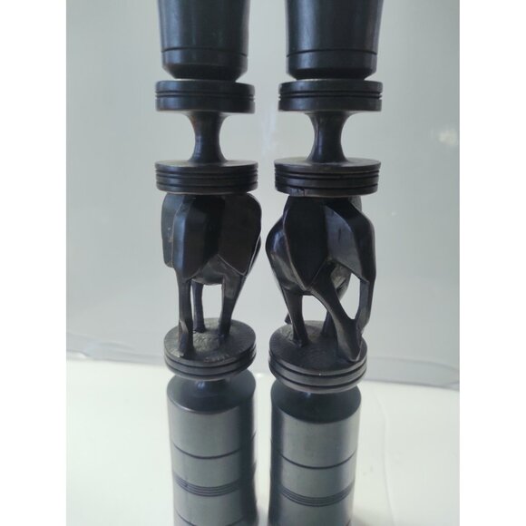Ebony Wood Carved Elephant Candle Holders set of two 9 1/2" tall - Picture 9 of 13